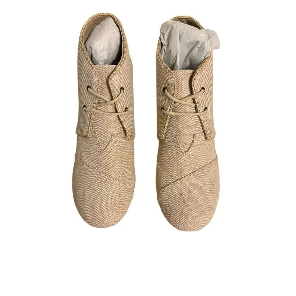 Brand New Toms Women’s Desert Wedge Natural Metallic Linen Shoes Size 12